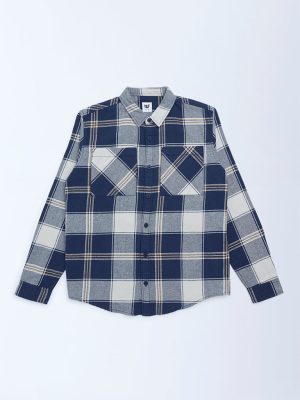Y&F Kids Navy Checks Printed Cotton Shirt
