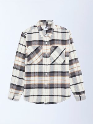 Y&F Kids Off-White Checks Design Cotton Shirt