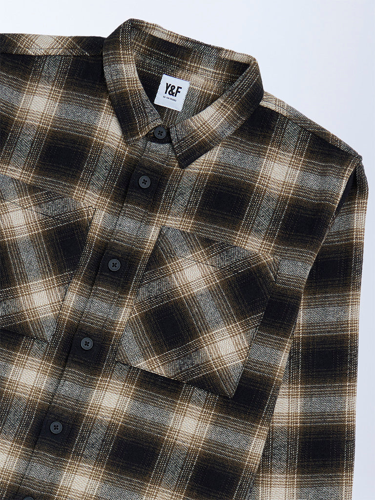 Y&F Kids Black Flannel Checks Design Cotton Shirt - Image 3