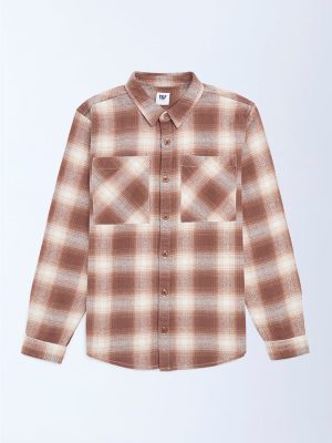 Y&F Kids Brown Checkered Cotton Shirt