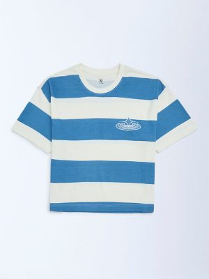 Y&F Kids Blue Striped Cotton T-Shirt