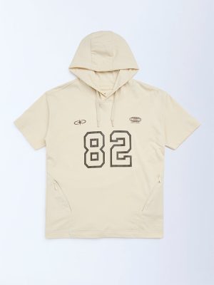 Y&F Kids Beige Printed Cotton Hoodie