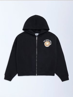 Y&F Kids Black Printed Cotton-Blend Hoodie