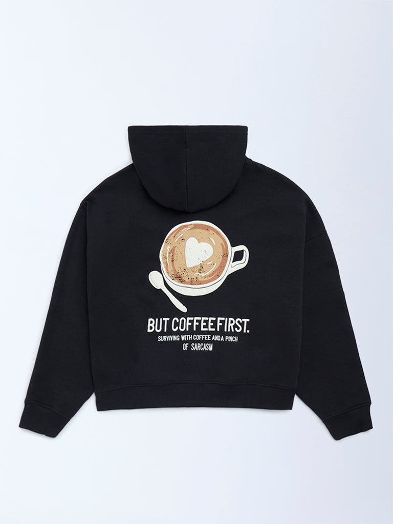 Y&F Kids Black Printed Cotton-Blend Hoodie - Image 3