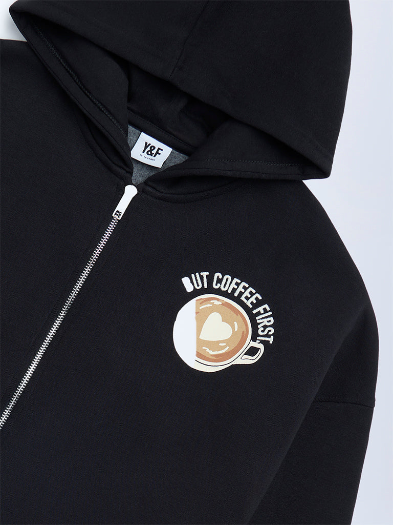 Y&F Kids Black Printed Cotton-Blend Hoodie - Image 4