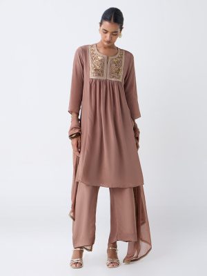 Vark Brown Embellished Fit-and-Flare Ethnic Set