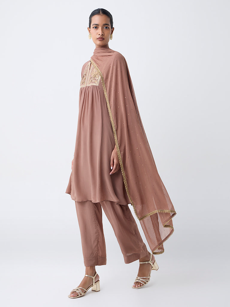 Vark Brown Embellished Fit-and-Flare Ethnic Set - Image 2
