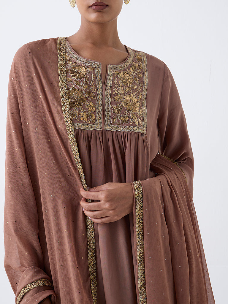 Vark Brown Embellished Fit-and-Flare Ethnic Set - Image 3