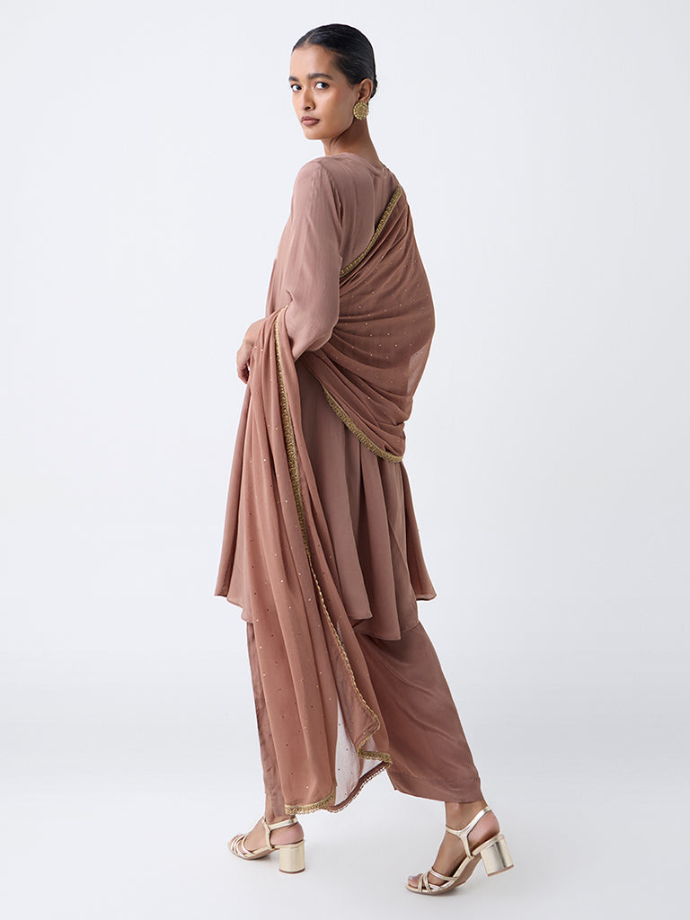 Vark Brown Embellished Fit-and-Flare Ethnic Set - Image 4