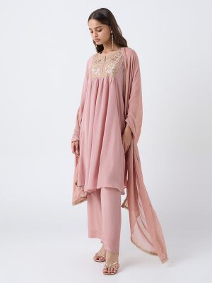 Vark Light Pink Sequin Embellished Ethnic Set