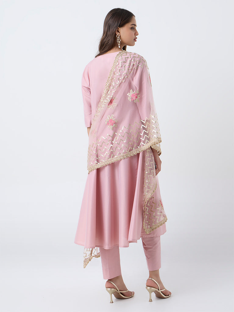 Vark Pink Anarkali Ethnic Set - Image 4