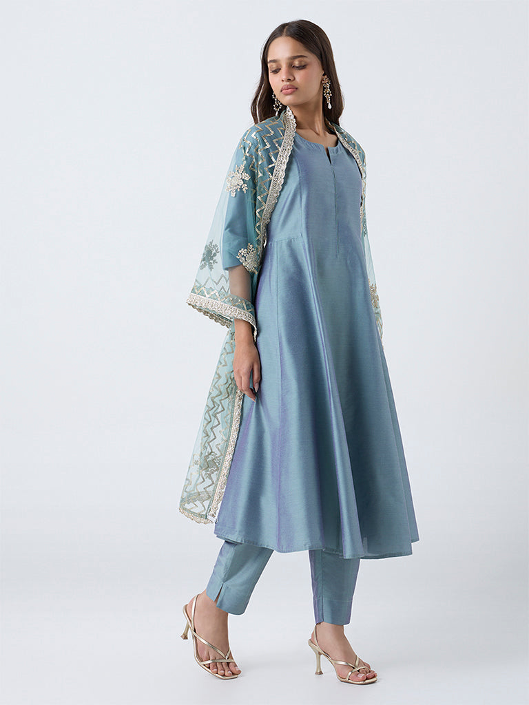 Vark Dusty Blue Anarkali Ethnic Set - Image 2