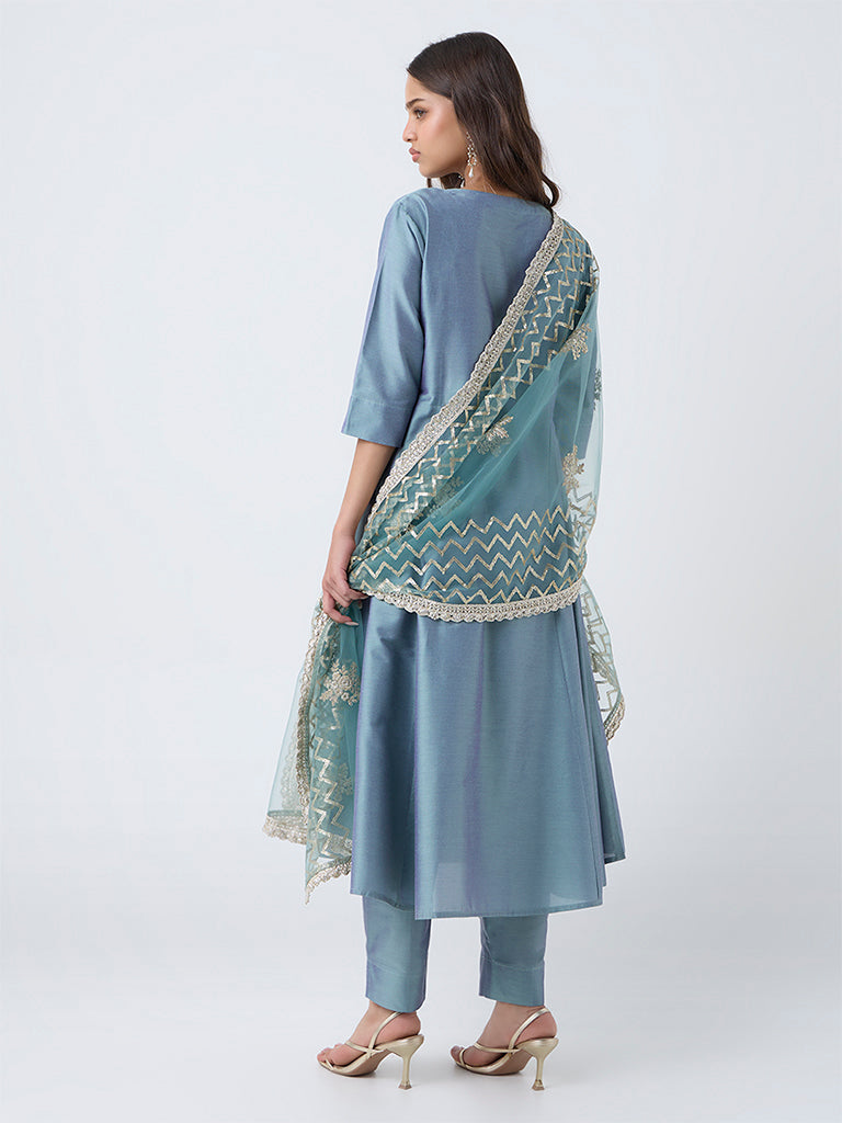 Vark Dusty Blue Anarkali Ethnic Set - Image 4