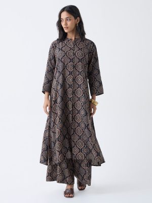 Utsa Black Argyle Printed A-Line Kurta