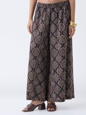 Utsa Black Argyle Printed Palazzos