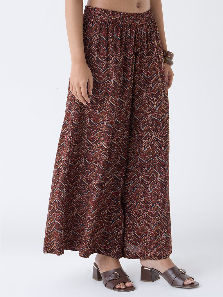 Utsa Maroon Chevron Printed Palazzos