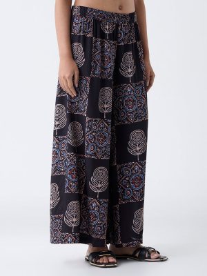 Utsa Black Printed Palazzos