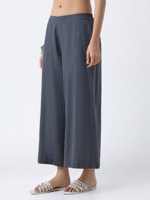 Utsa Charcoal Solid Cotton Palazzos