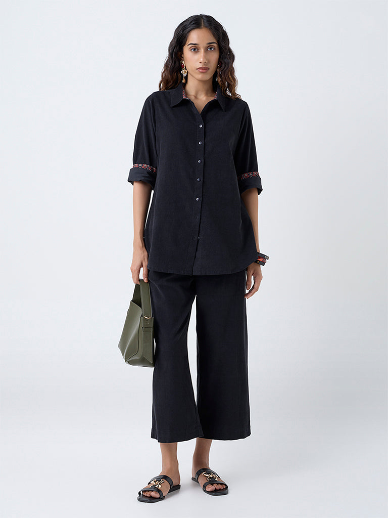 Utsa Black Corduroy Cotton Tunic