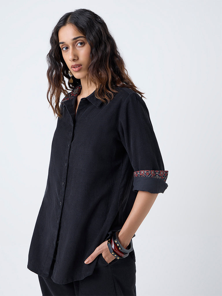 Utsa Black Corduroy Cotton Tunic - Image 2