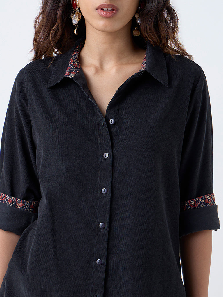 Utsa Black Corduroy Cotton Tunic - Image 3