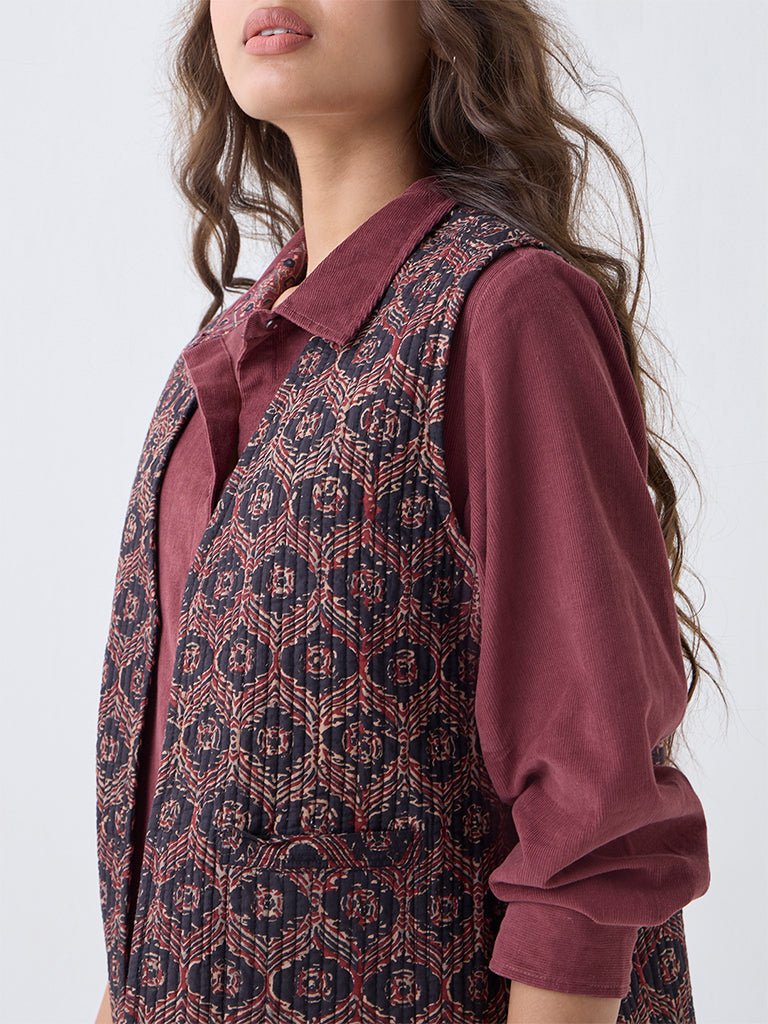 Utsa Black Printed Reversible Cotton Jacket - Image 3