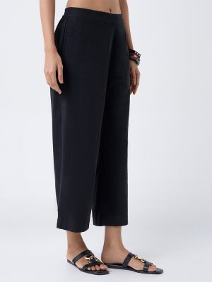 Utsa Black Corduroy Cotton Palazzos