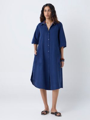 Utsa Navy Corduroy Shirt Dress