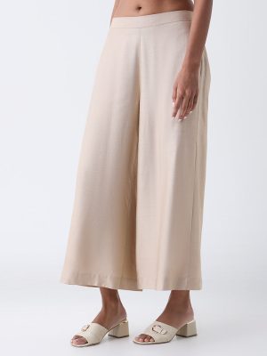 Zuba Beige Solid Pants