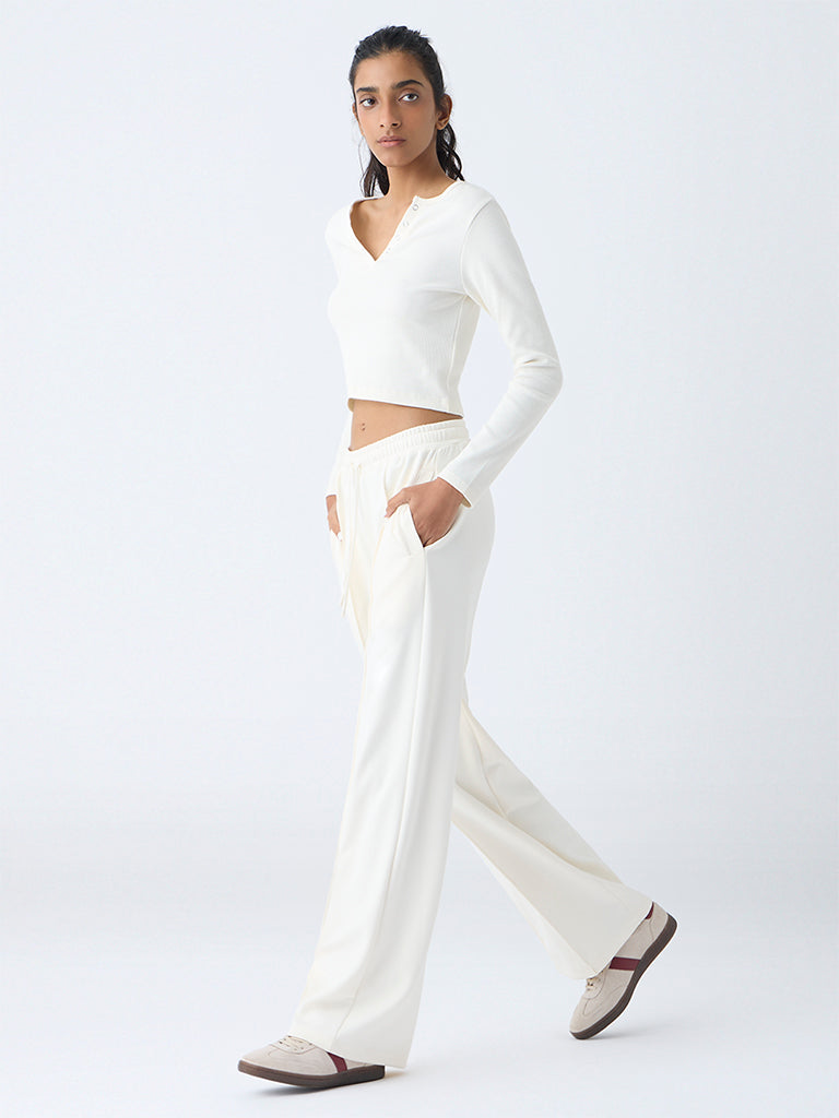 Studiofit Off-White Solid High-Rise Pants