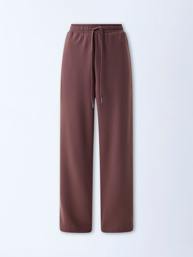 Studiofit Brown Solid High-Rise Cotton-Blend Track Pants - Image 5