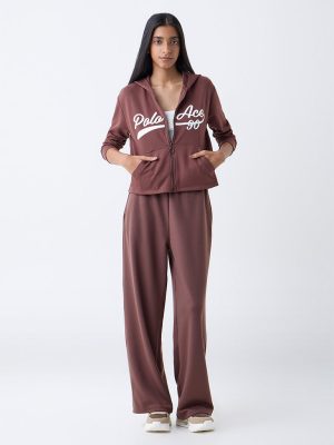 Studiofit Brown Solid High-Rise Cotton-Blend Track Pants