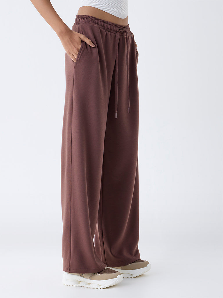 Studiofit Brown Solid High-Rise Cotton-Blend Track Pants - Image 2