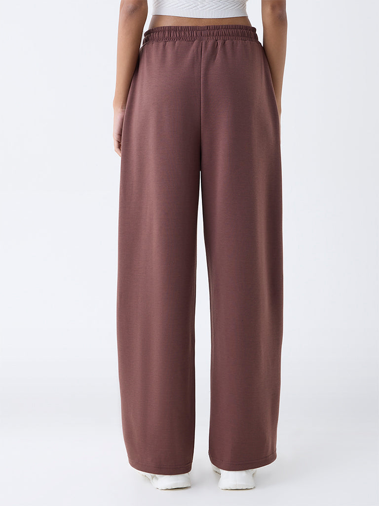 Studiofit Brown Solid High-Rise Cotton-Blend Track Pants - Image 4