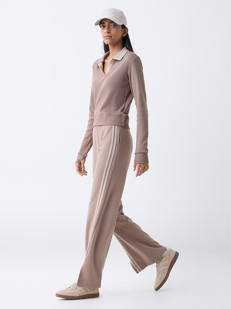 Studiofit Taupe Ribbed Cotton-Blend Top - Image 2