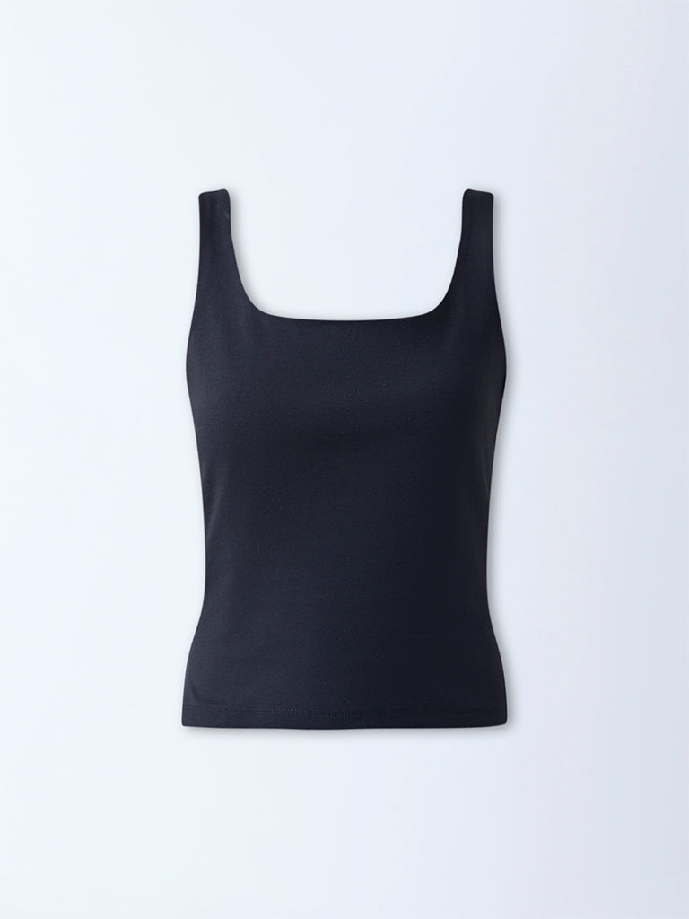 Studiofit Black Striped Cotton-Blend Top - Image 5