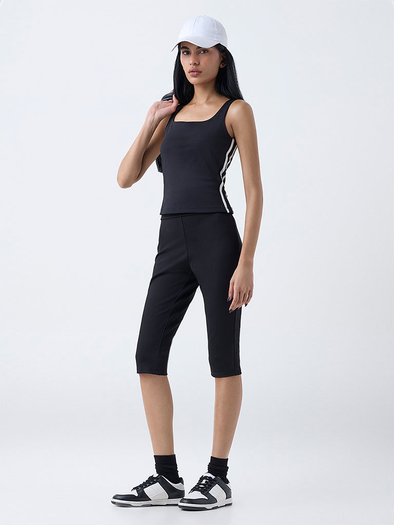 Studiofit Black Striped Cotton-Blend Top