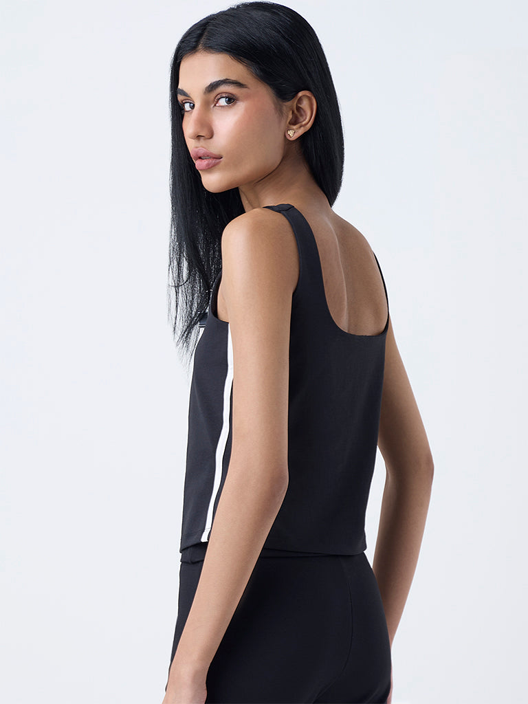 Studiofit Black Striped Cotton-Blend Top - Image 4