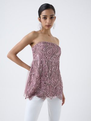 Vark Dusty Pink Embellished Peplum Top