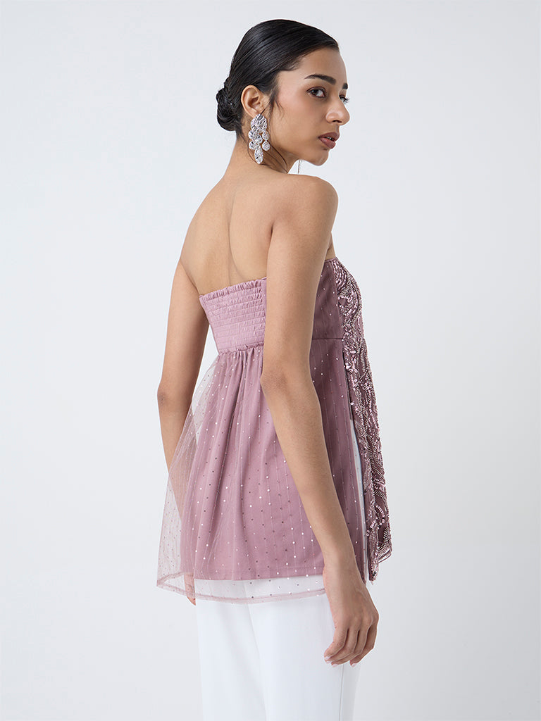Vark Dusty Pink Embellished Peplum Top - Image 4