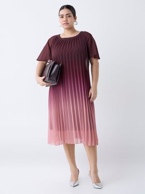Gia Burgundy Ombre-Finish Accordian A-Line Dress