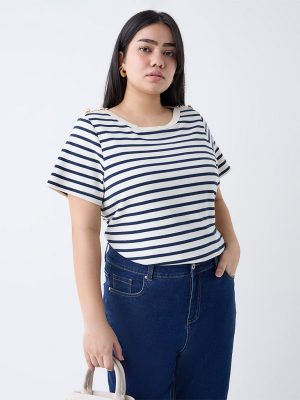 Gia Cream Striped Cotton T-Shirt