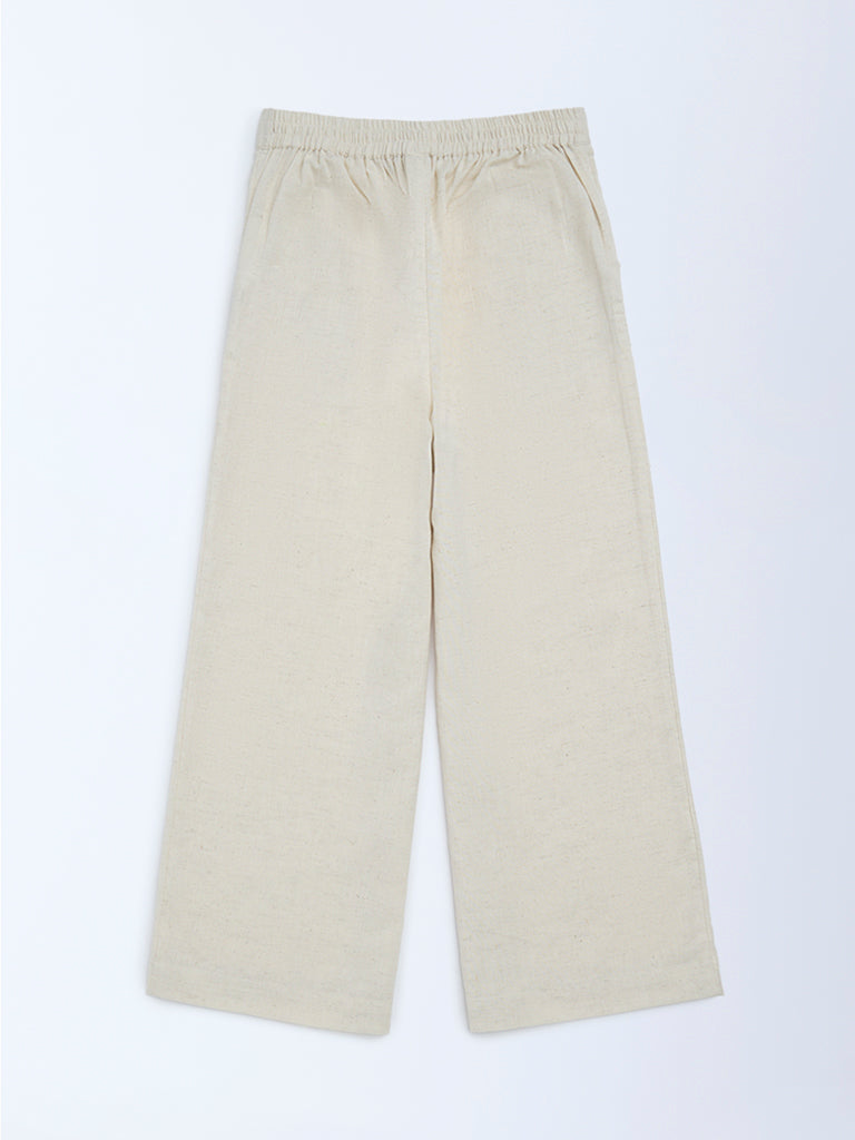 Utsa Kids Off-White Cotton-Blend Pants - (8-14yrs) - Image 2