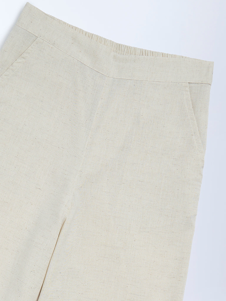 Utsa Kids Off-White Cotton-Blend Pants - (8-14yrs) - Image 3