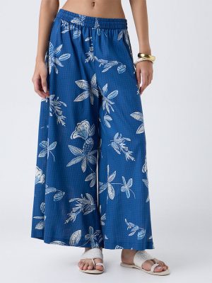 Utsa Blue Floral Design Palazzos