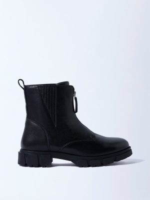 LUNA BLU Black Zipper Detail Leather Boots
