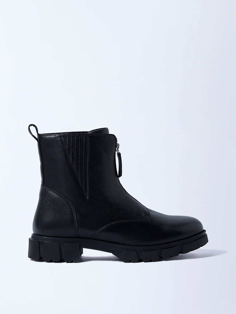 LUNA BLU Black Zipper Detail Leather Boots