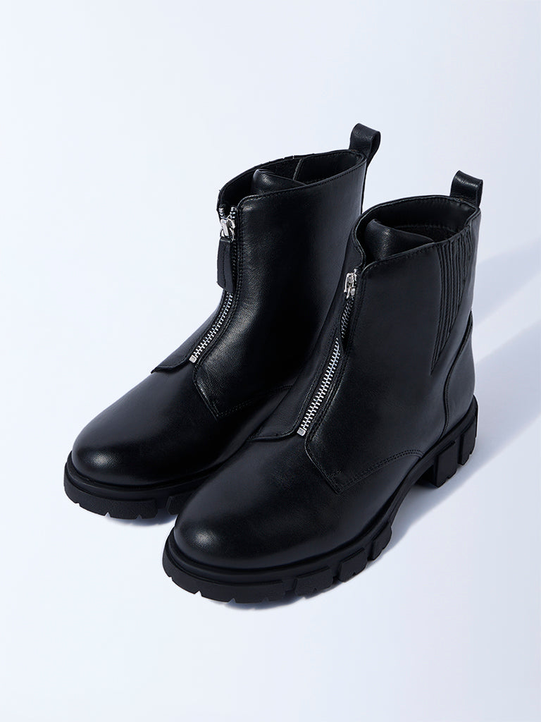 LUNA BLU Black Zipper Detail Leather Boots - Image 2