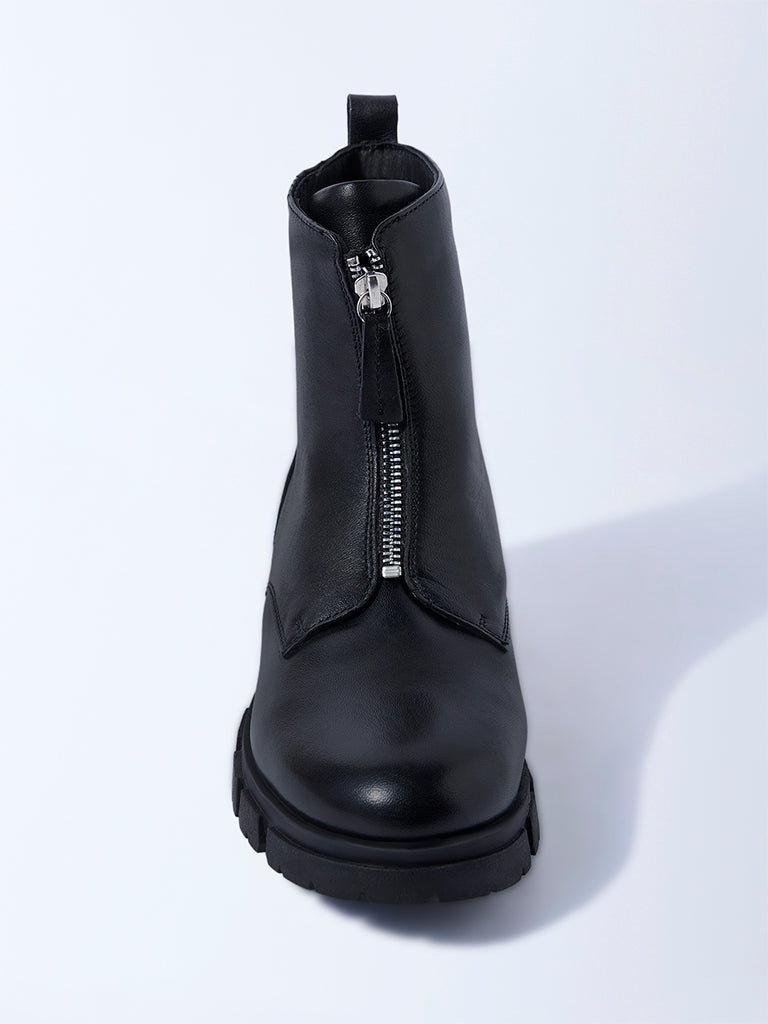 LUNA BLU Black Zipper Detail Leather Boots - Image 3