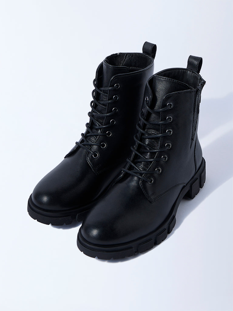 LUNA BLU Black Lace-Up Leather Boots - Image 2